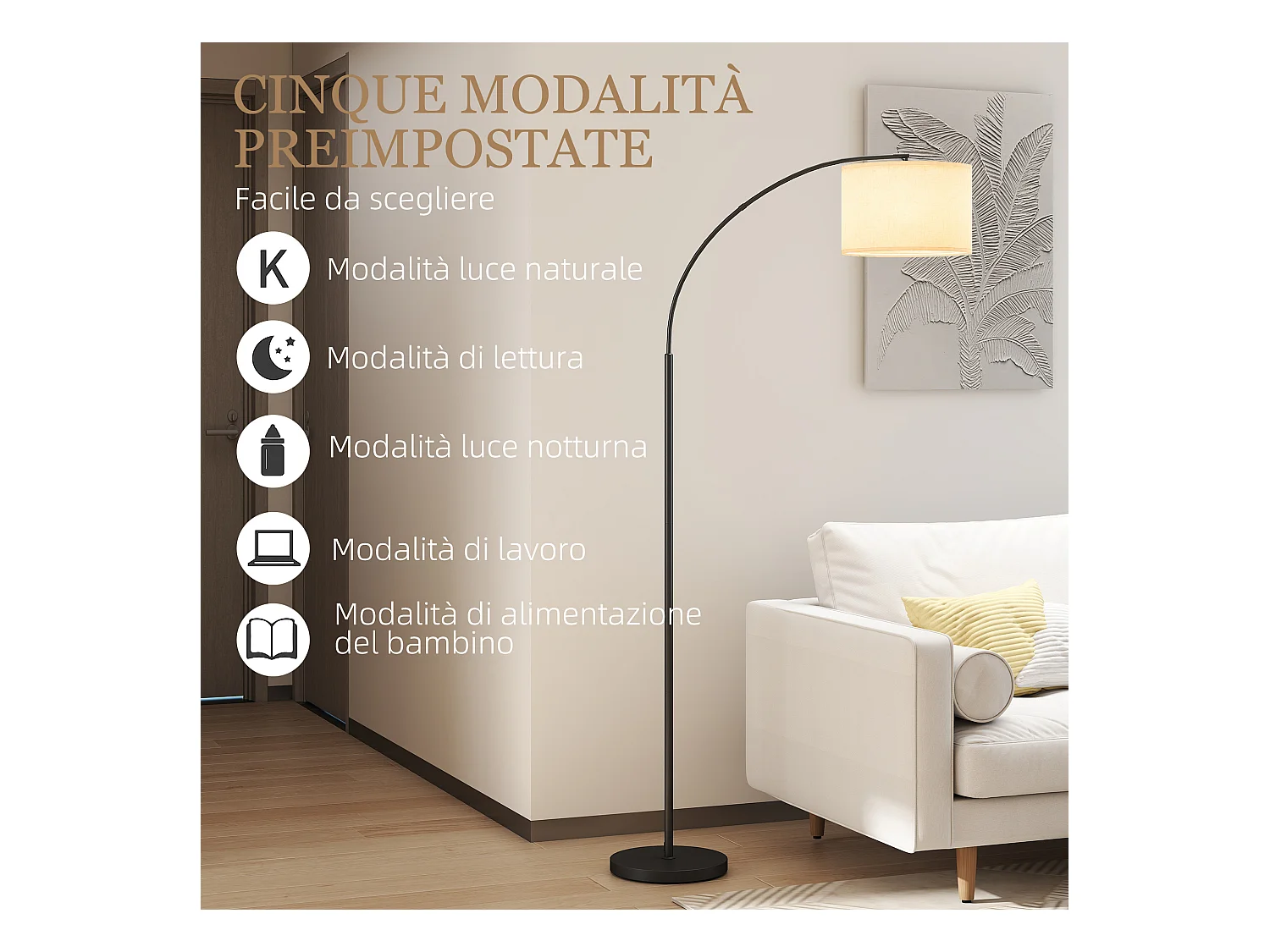 Lampada da terra led regolabile girevole con telecomando e timer nero