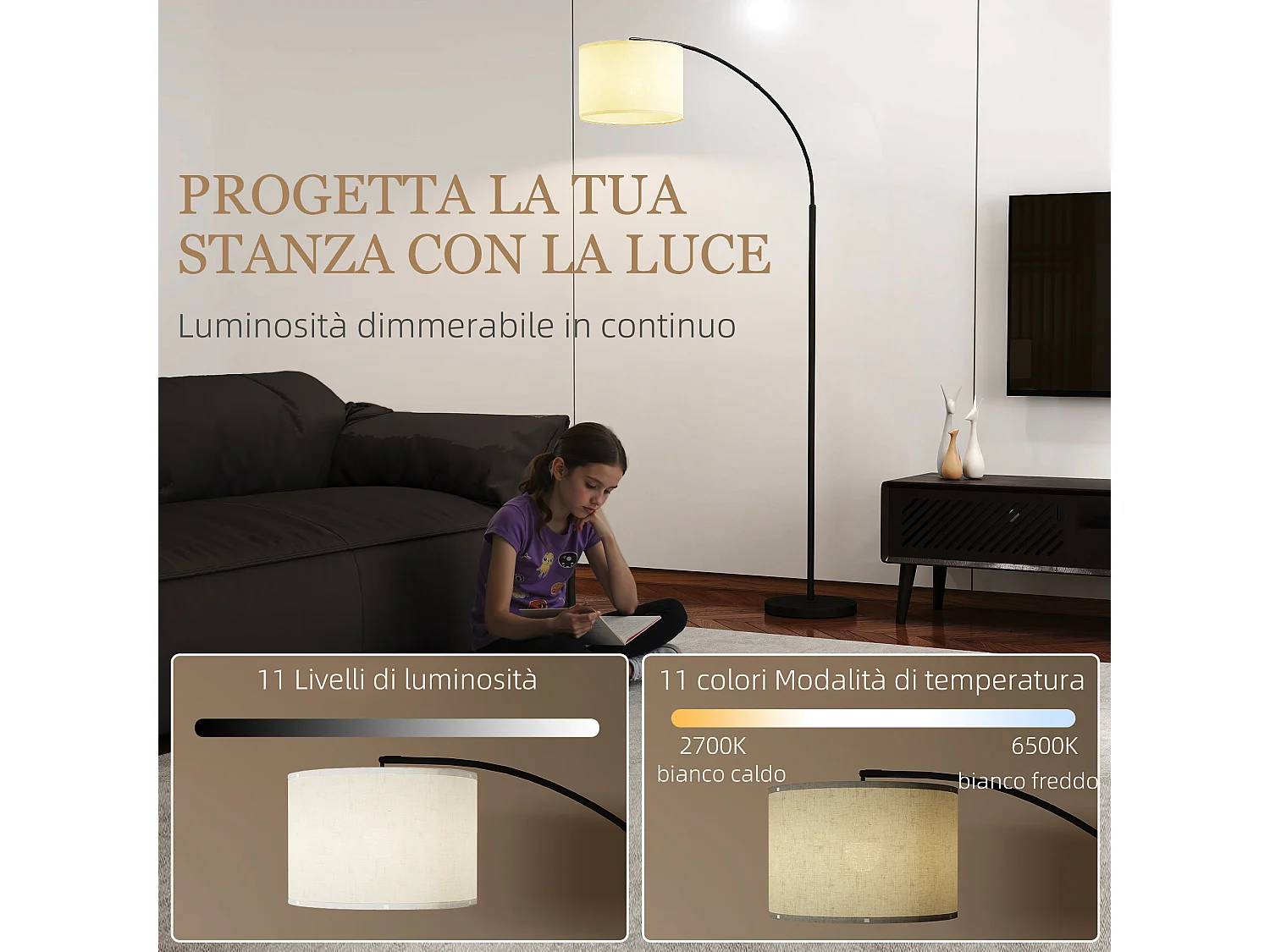 Lampada da terra led regolabile girevole con telecomando e timer nero