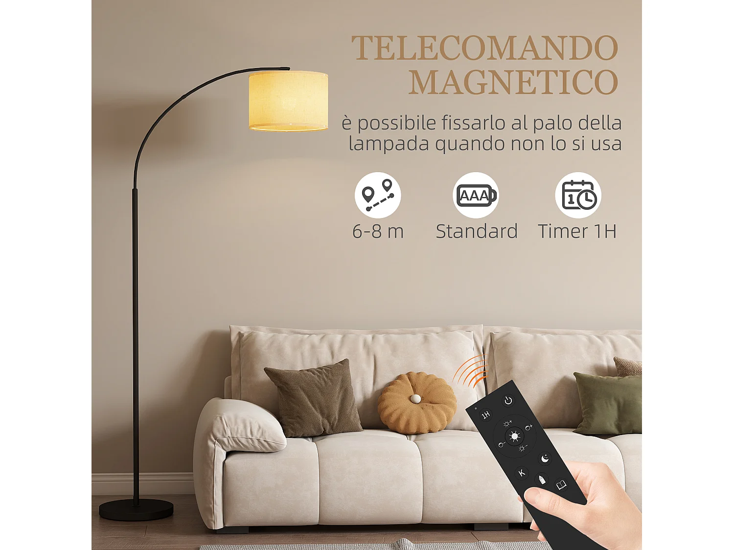 Lampada da terra led regolabile girevole con telecomando e timer nero