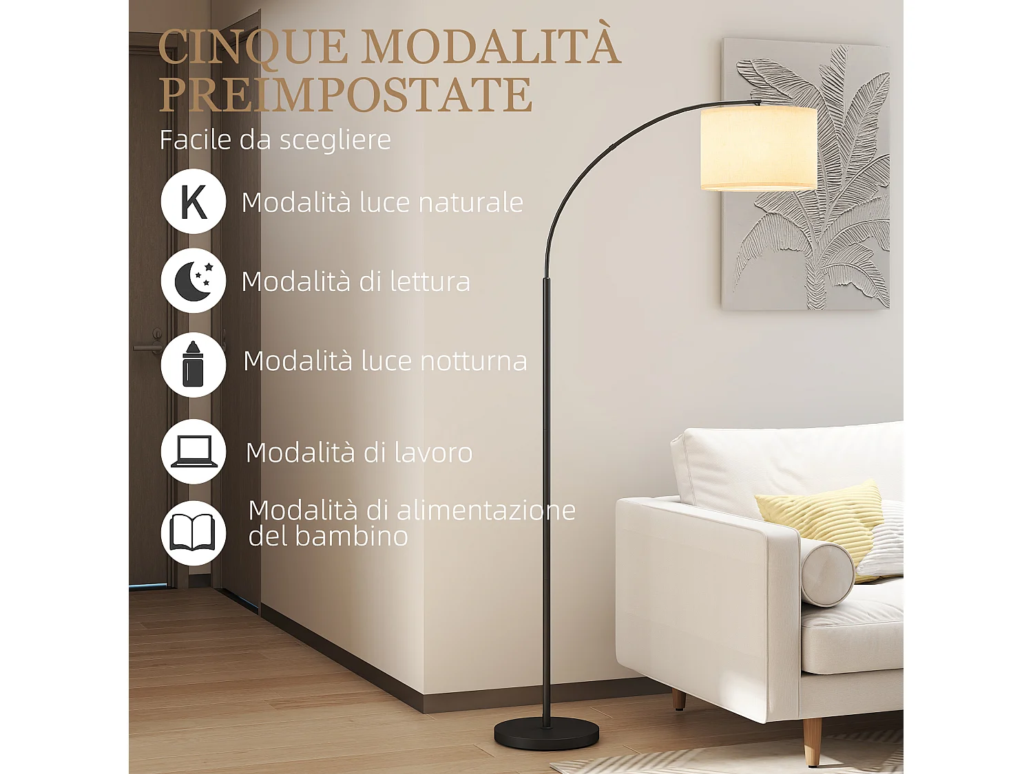 Lampada da terra led regolabile girevole con telecomando e timer nero