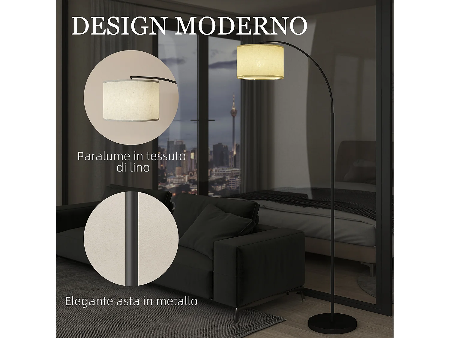 Lampada da terra led regolabile girevole con telecomando e timer nero