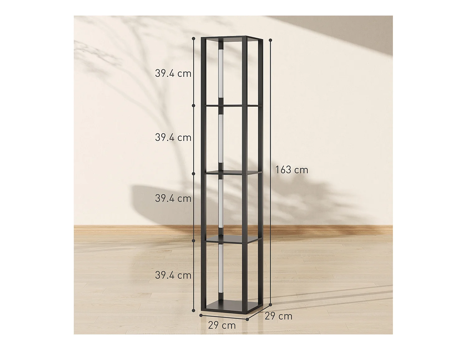 Lampada da terra con 4 ripiani e 3 livelli di luminosità nero