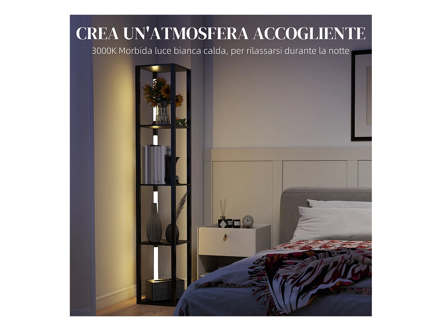 Lampada da terra con 4 ripiani e 3 livelli di luminosità nero