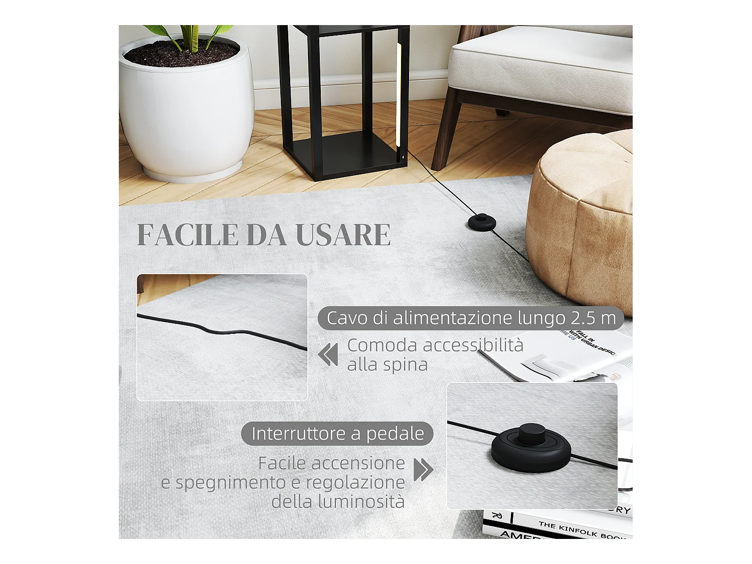 Lampada da terra con 4 ripiani e 3 livelli di luminosità nero