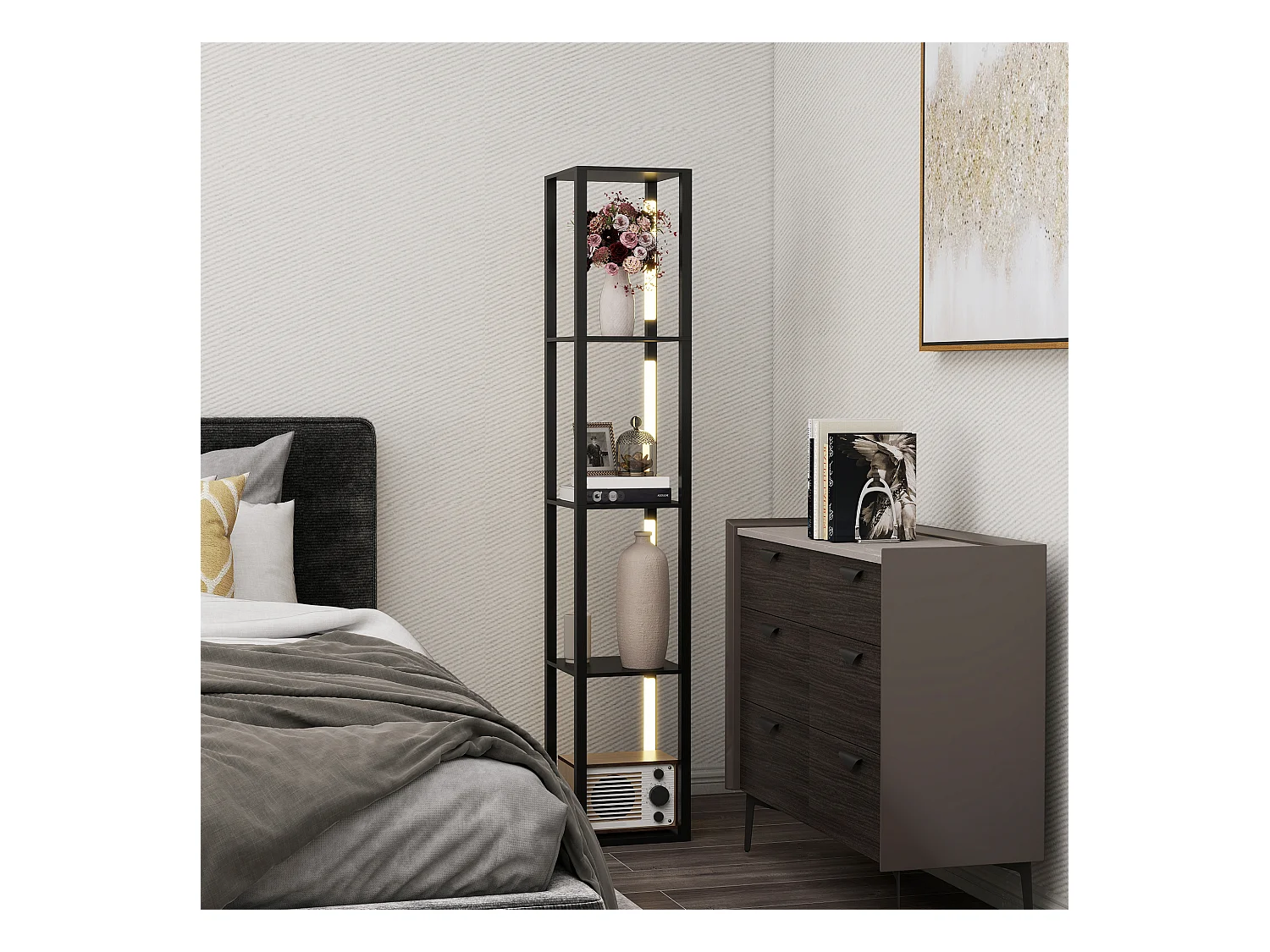 Lampada da terra con 4 ripiani e 3 livelli di luminosità nero