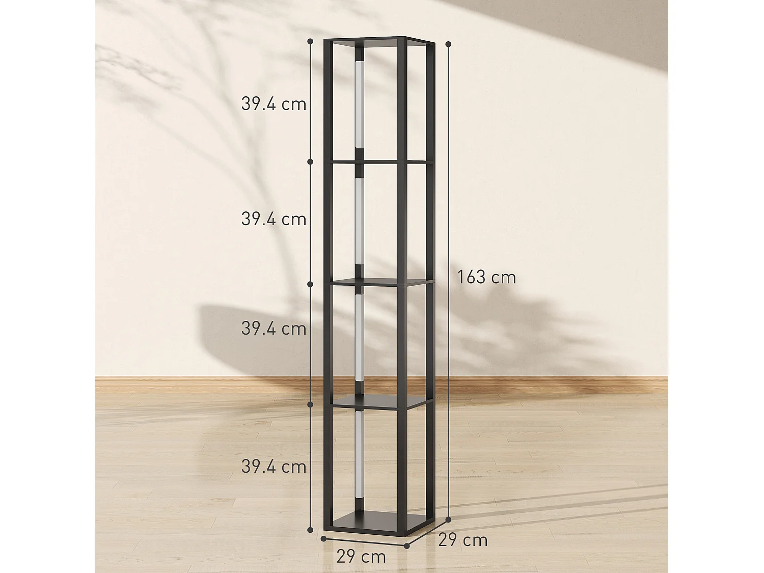 Lampada da terra con 4 ripiani e 3 livelli di luminosità nero