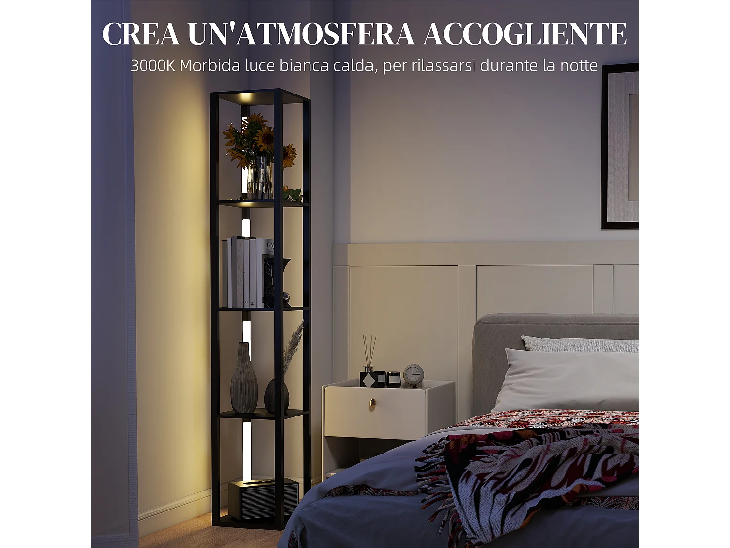 Lampada da terra con 4 ripiani e 3 livelli di luminosità nero