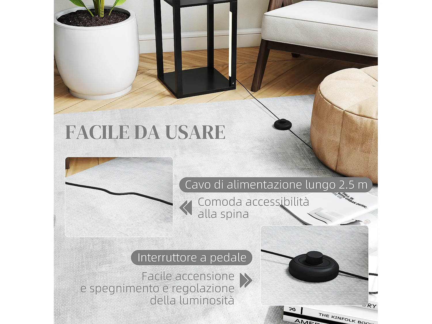 Lampada da terra con 4 ripiani e 3 livelli di luminosità nero