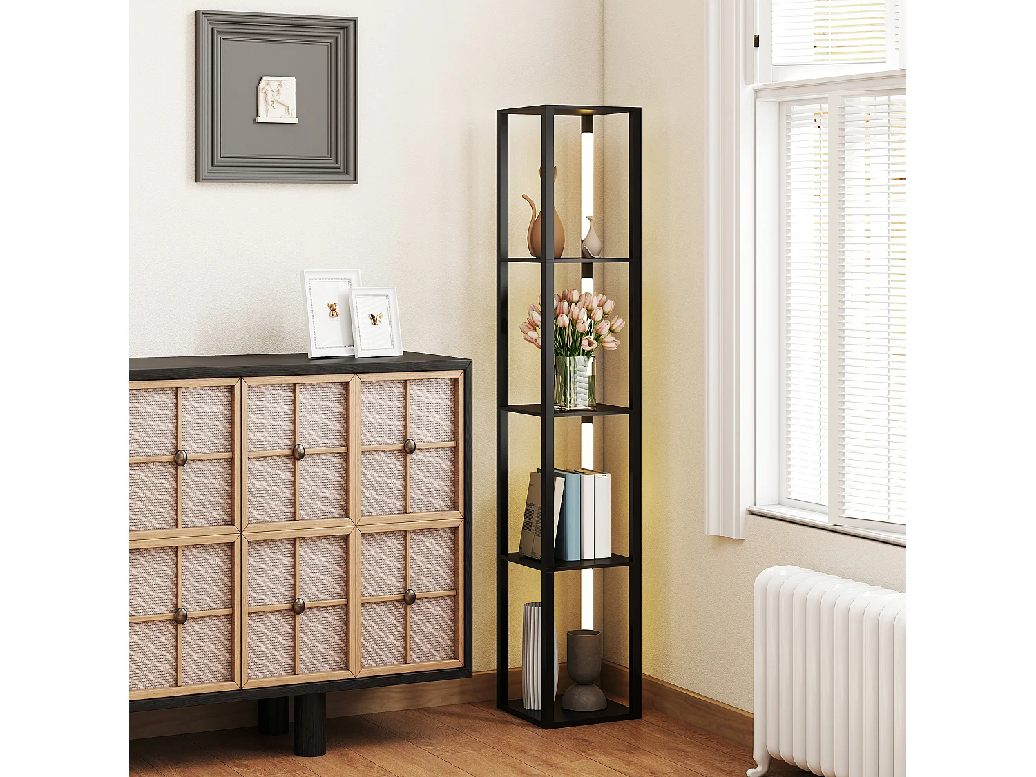 Lampada da terra con 4 ripiani e 3 livelli di luminosità nero