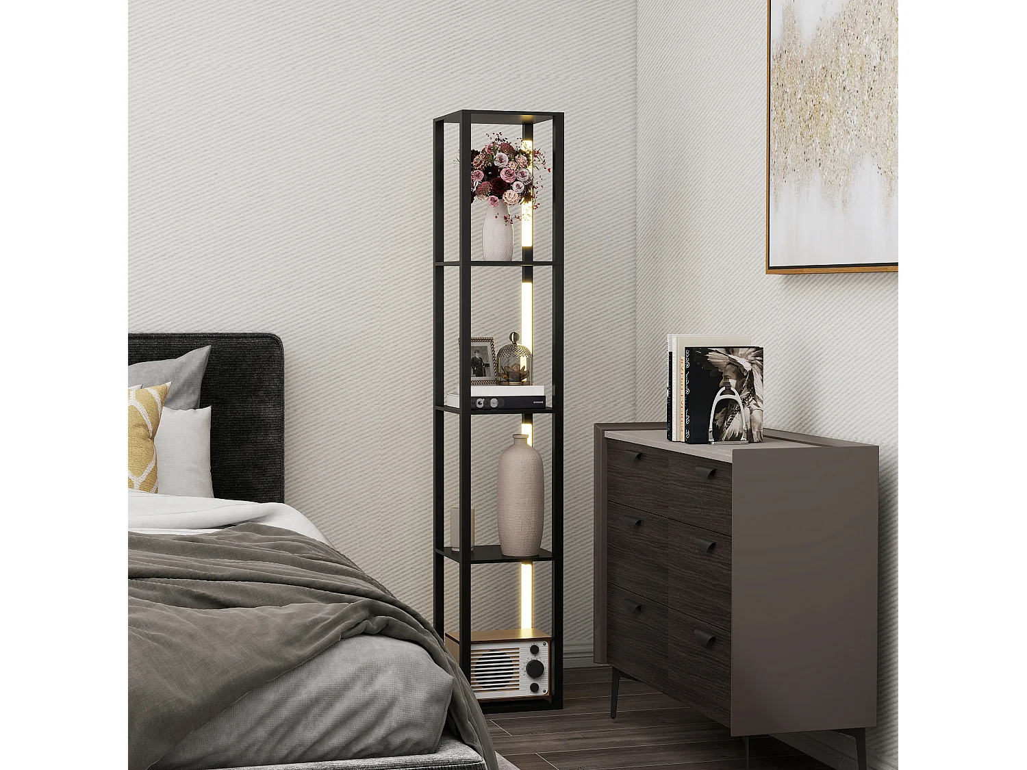 Lampada da terra con 4 ripiani e 3 livelli di luminosità nero