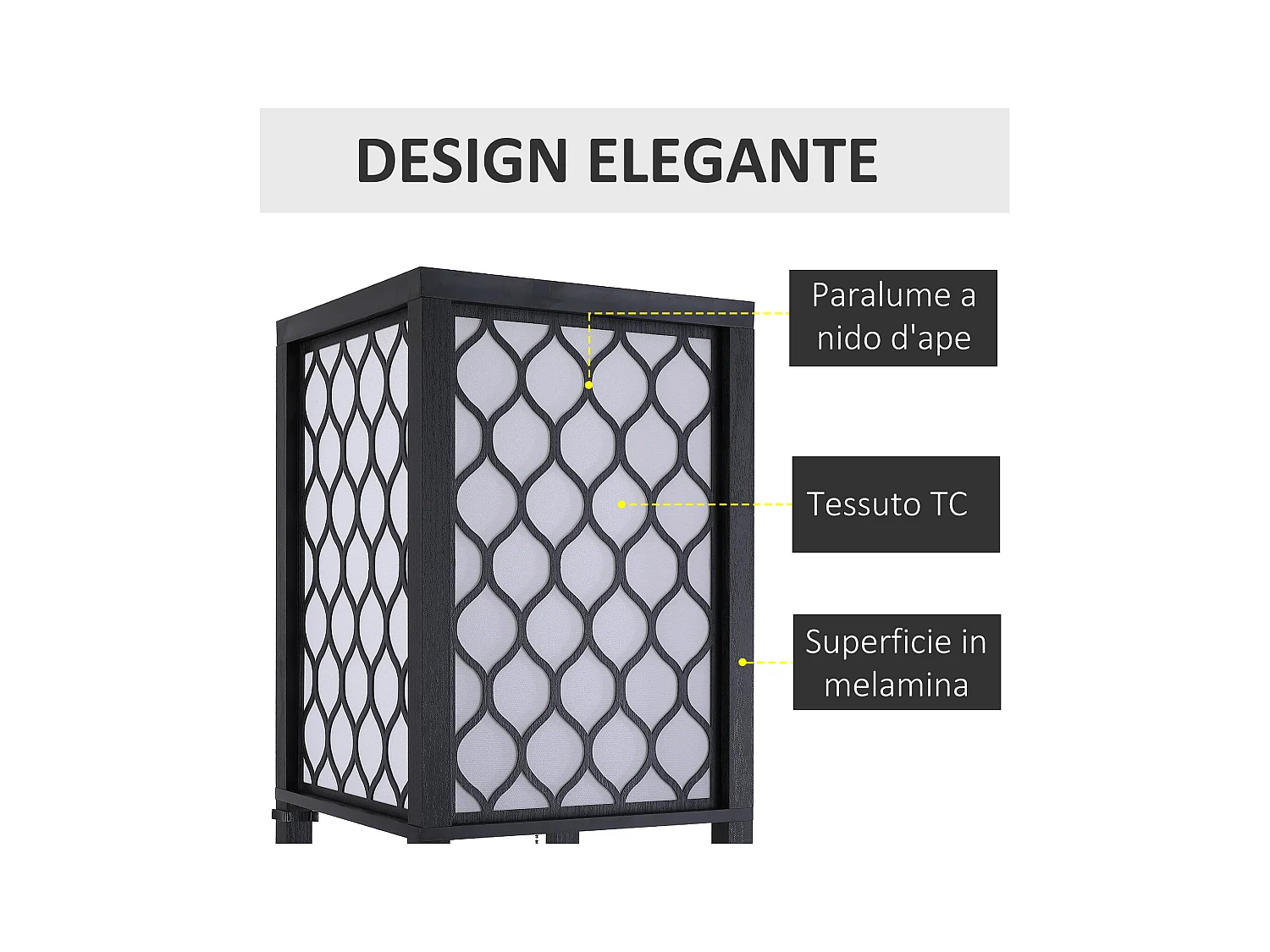 Lampada da terra con ripiani durevole in cotone e mdf nero e bianco