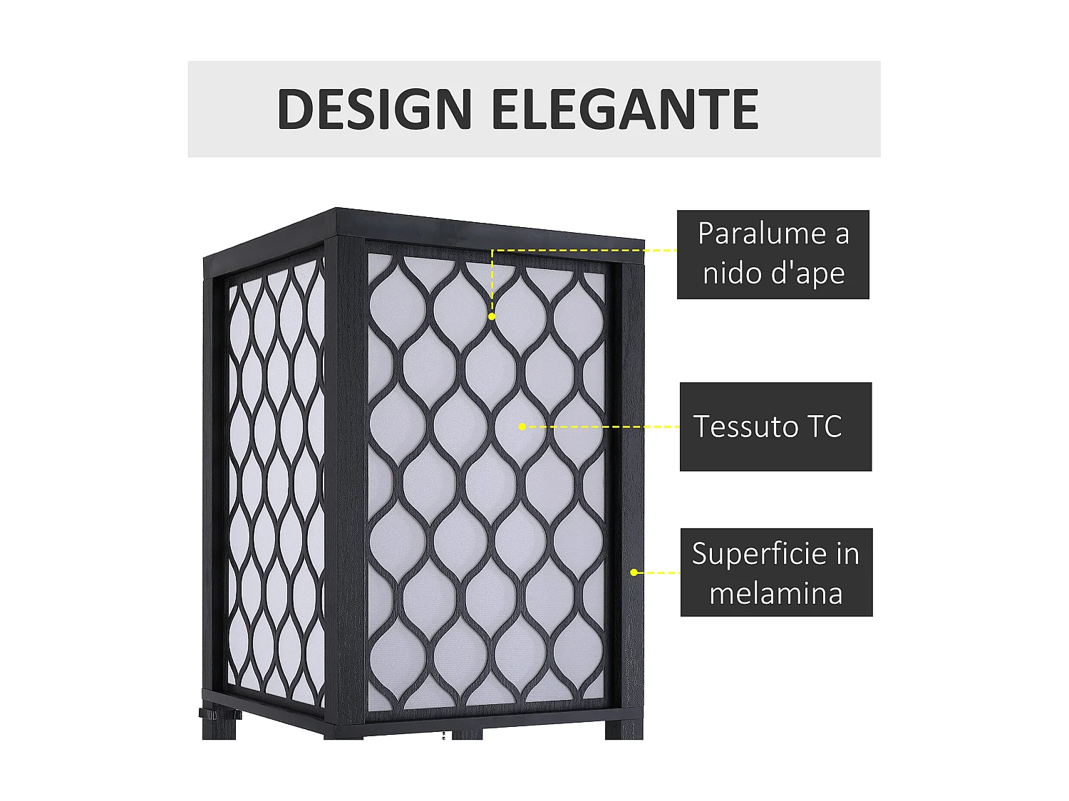 Lampada da terra con ripiani durevole in cotone e mdf nero e bianco