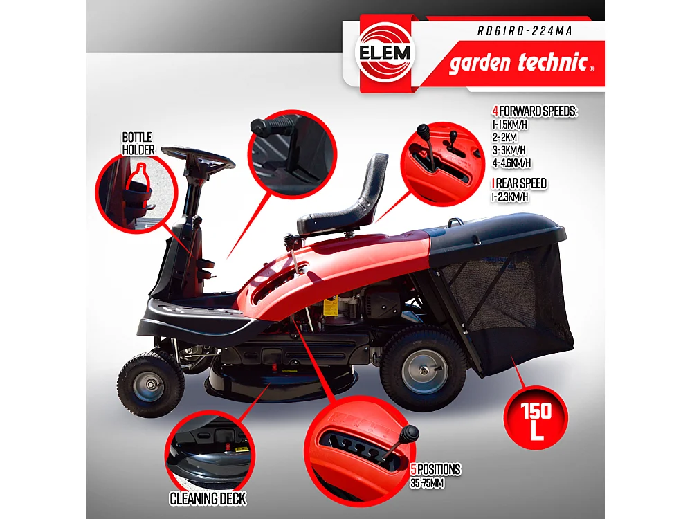Tondeuse à gazon autoportée 224cc - 61cm avec démarrage électrique