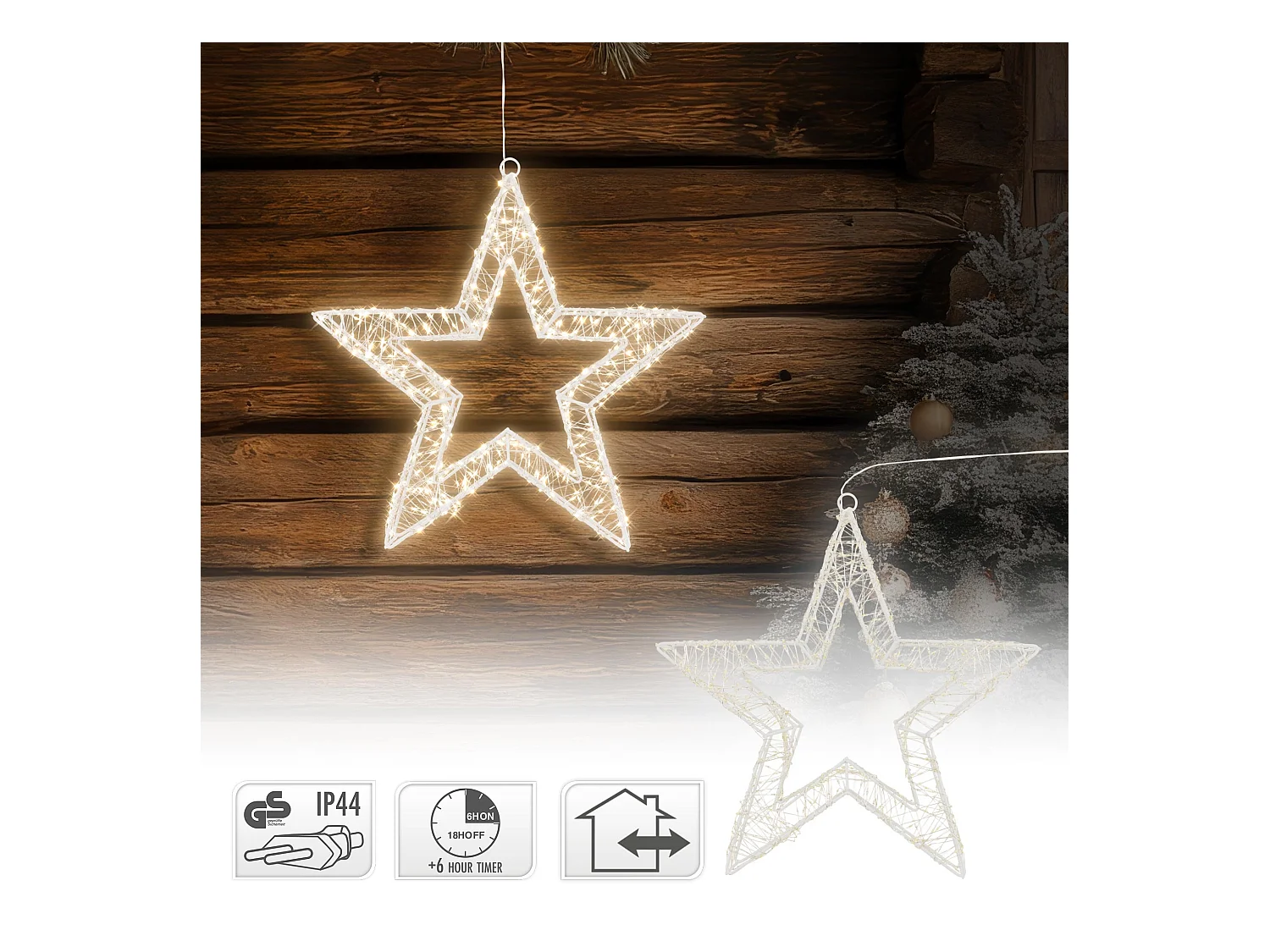 ECD Germany Estrella de Navidad 38cm blanca con 960 luces LED bl. cálido para interior/exterior con temporizador decoración luminosa adorno colgante