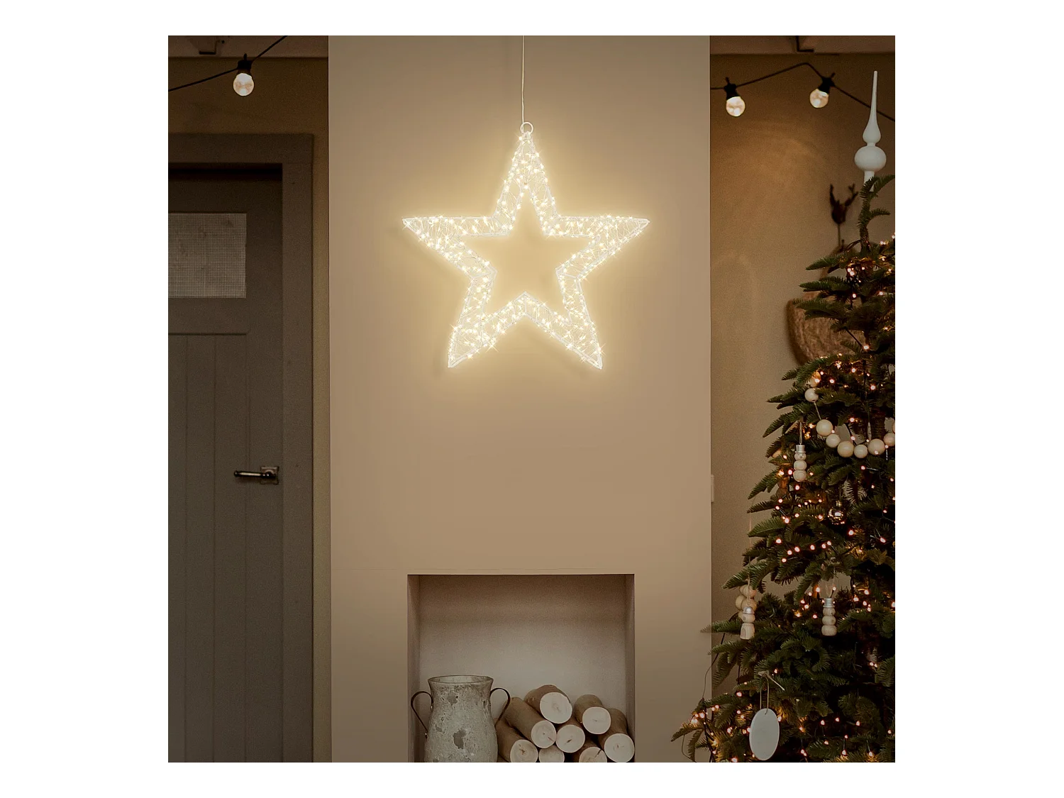 ECD Germany Estrella de Navidad 38cm blanca con 960 luces LED bl. cálido para interior/exterior con temporizador decoración luminosa adorno colgante