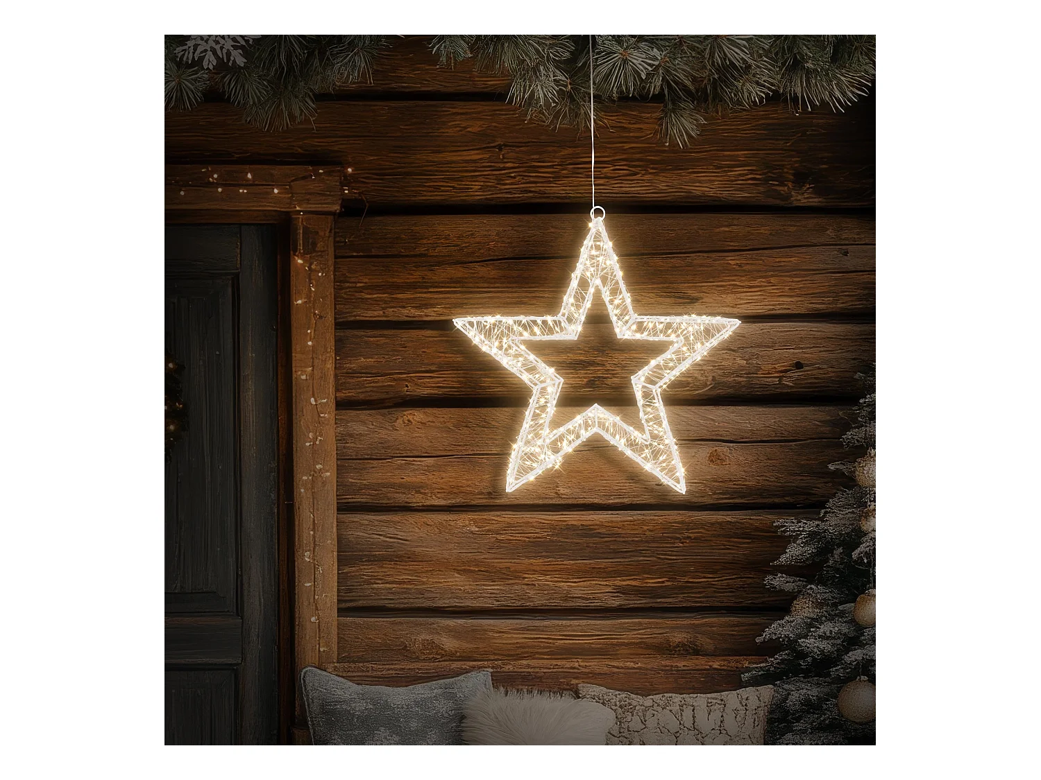 ECD Germany Estrella de Navidad 38cm blanca con 960 luces LED bl. cálido para interior/exterior con temporizador decoración luminosa adorno colgante