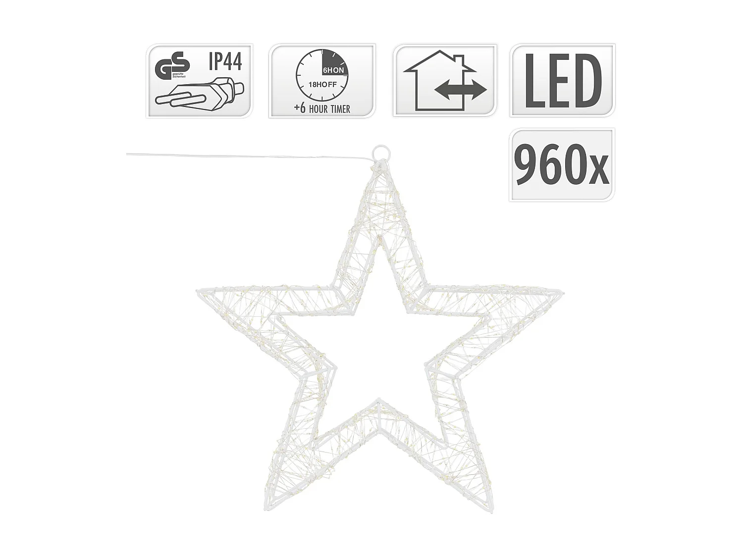 ECD Germany LED-Weihnachtsstern 38cm 960LED Warmweiß, Timer, Innen/Außen, IP44 Wetterfest, Metall Leuchtstern Drahtstern Weihnachtsdeko Fensterdeko