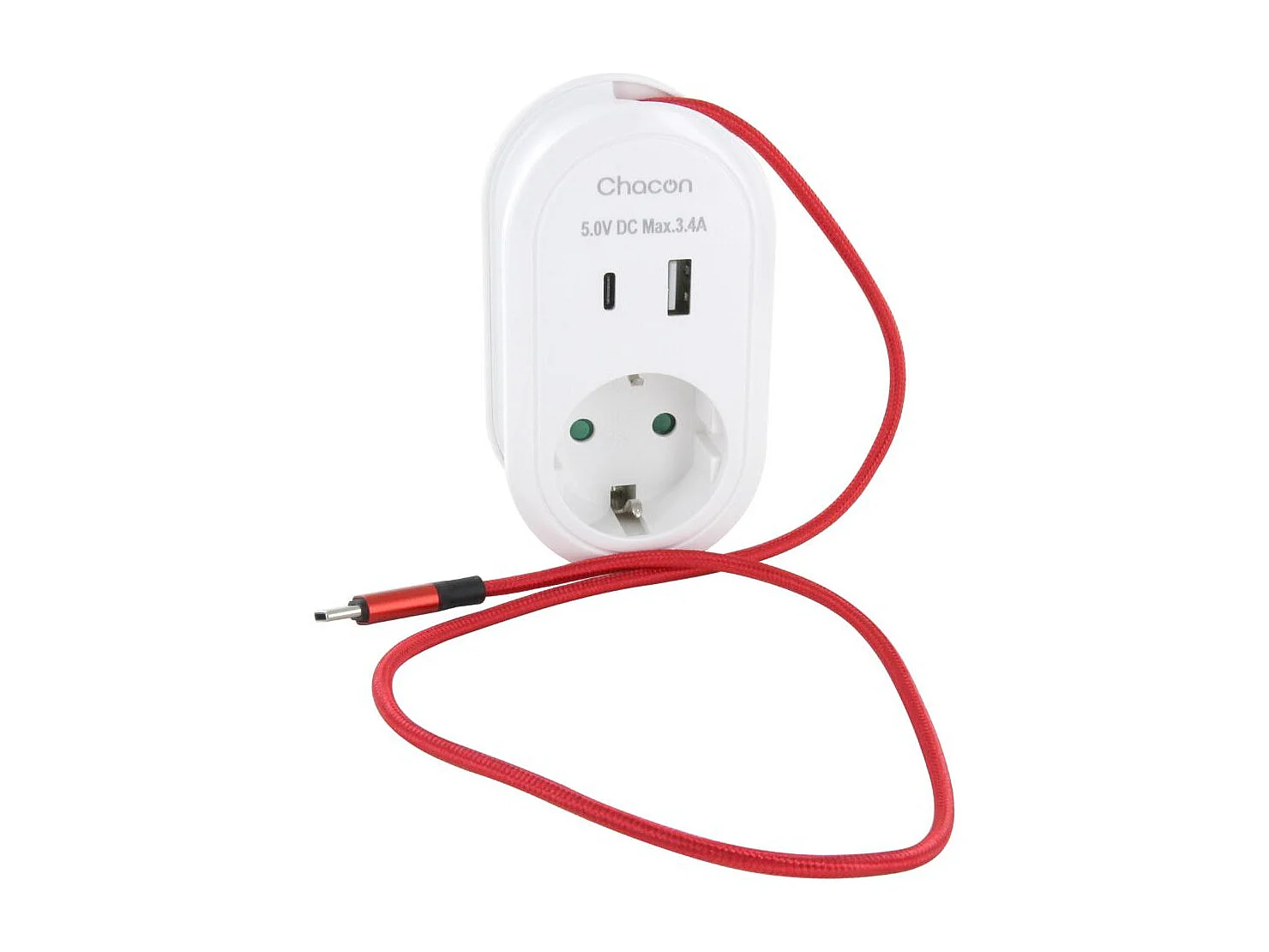 Adaptateur compact Schuko 16A + ports USB-A/C - Chacon