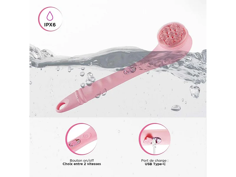 Brosse De Douche électrique Rose Sans Fil 4en1 Cleanbody Yoghi