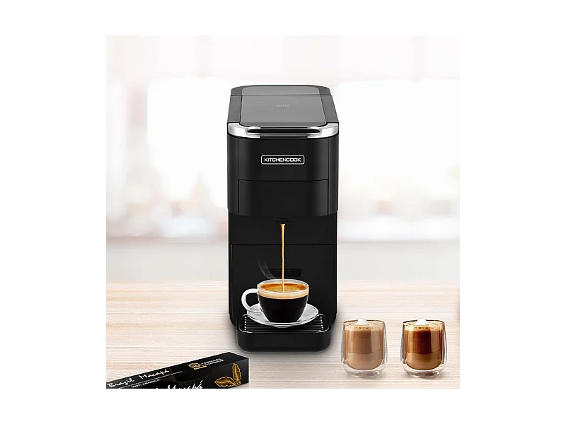 Kitchencook - Machine à Café - Multi Dosettes Et Moulu - 20 Bars - Préchauffage Rapide - Panneau Digital - Indication Led - Noir