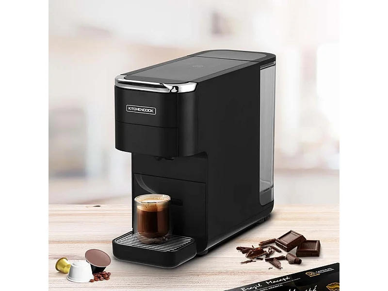 Kitchencook - Machine à Café - Multi Dosettes Et Moulu - 20 Bars - Préchauffage Rapide - Panneau Digital - Indication Led - Noir