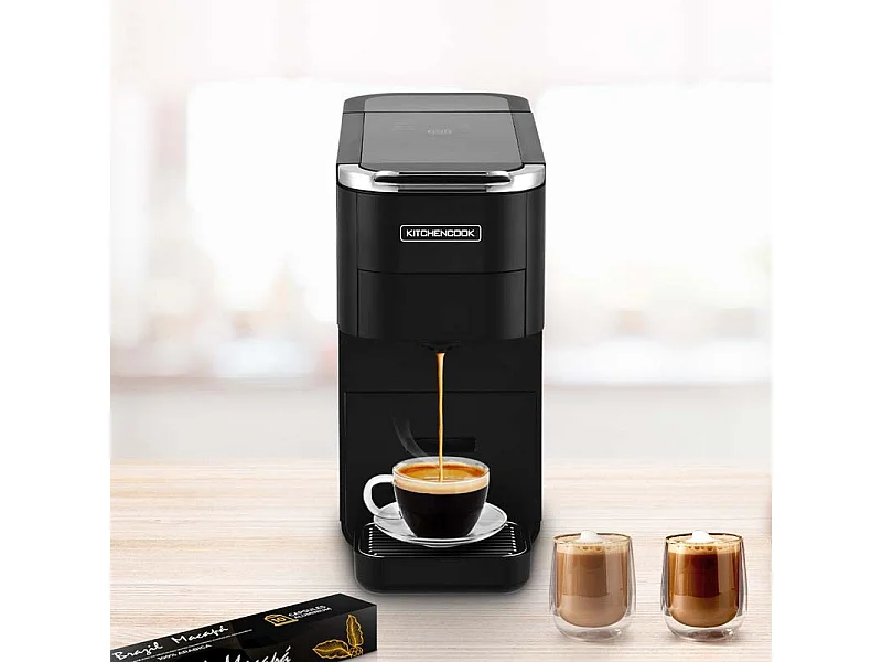 Kitchencook - Machine à Café - Multi Dosettes Et Moulu - 20 Bars - Préchauffage Rapide - Panneau Digital - Indication Led - Noir