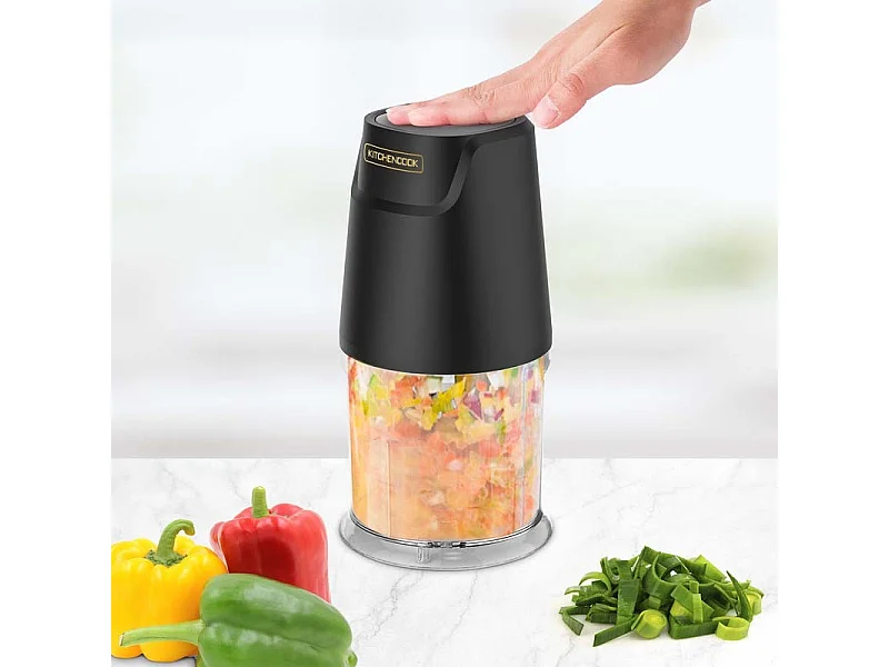 Kitchencook - Matt Pod - Noir - Mini Hachoir - 300 W - 2 Lames Inox