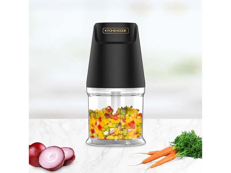 Kitchencook - Matt Pod - Noir - Mini Hachoir - 300 W - 2 Lames Inox