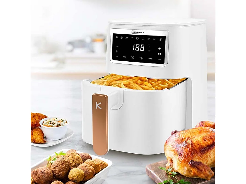 Kitchencook - Friteuse Sans Huile 4l - 8 Programmes - Minuterie Numérique - Thermostat Réglable - 1400w - Blanc