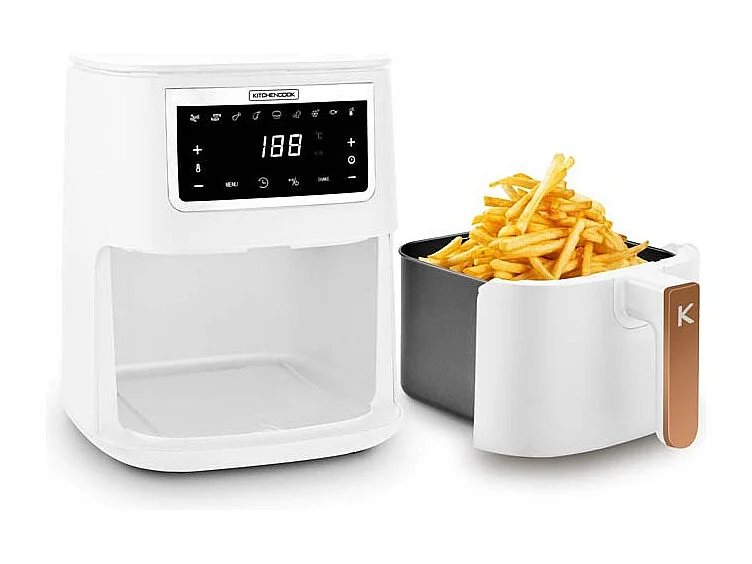 Kitchencook - Friteuse Sans Huile 4l - 8 Programmes - Minuterie Numérique - Thermostat Réglable - 1400w - Blanc