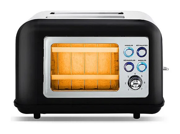 Grille Pain Double Fente Avec Fenetre Toasteo Glass Black Kitchencook