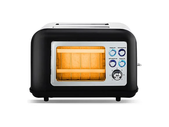 Grille Pain Double Fente Avec Fenetre Toasteo Glass Black Kitchencook