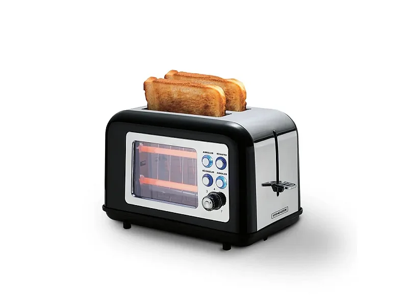 Kitchencook - Toasteo_glass_black - Grille-pain Avec Fenêtre - 2 Larges Fentes - 800 W - Noir