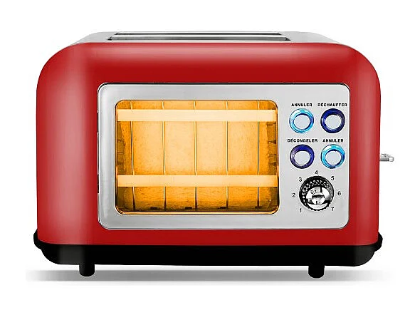 Grille Pain Double Fente Avec Fenetre Toasteo Glass Red Kitchencook