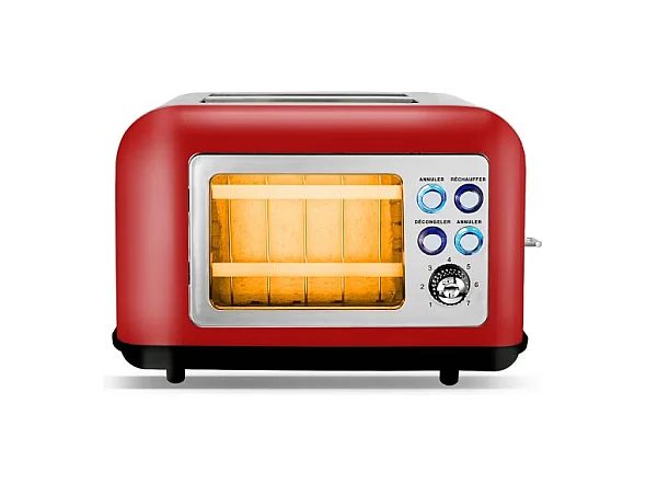 Grille Pain Double Fente Avec Fenetre Toasteo Glass Red Kitchencook