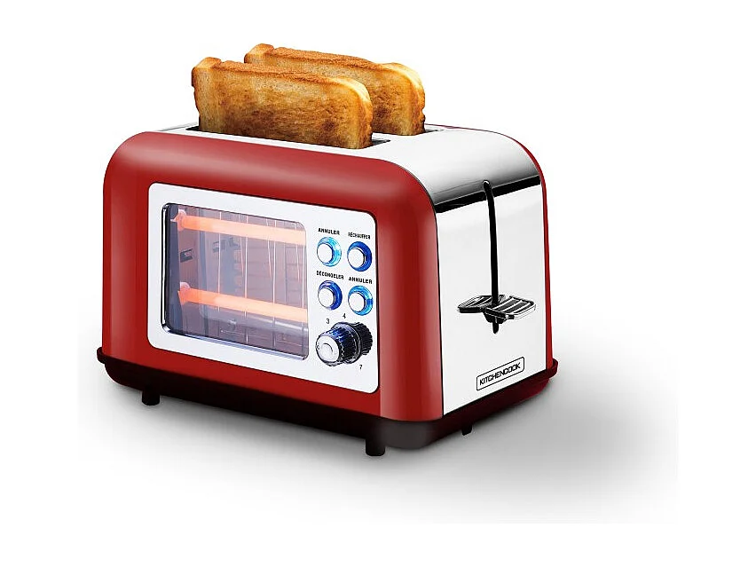 Grille Pain Double Fente Avec Fenetre Toasteo Glass Red Kitchencook