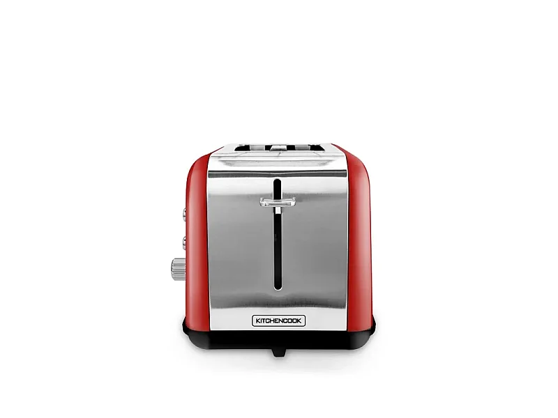 Kitchencook - Toasteo_glass_red - Grille-pain Avec Fenêtre - 2 Larges Fentes - 800 W - Rouge
