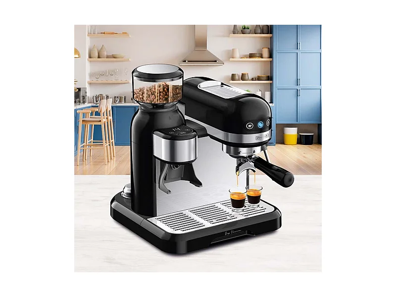 Kitchencook - Machine à Expresso Avec Broyeur - Pression 19 Bars - Arrêt Automatique - Buse Inox - 2 Filtres - Plateau Chauffant