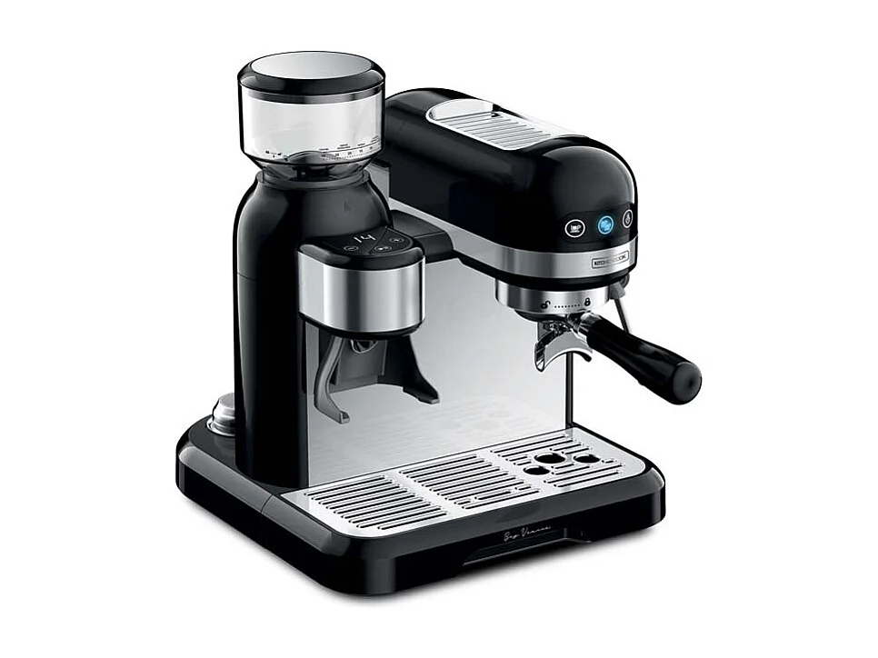 Kitchencook - Machine à Expresso Avec Broyeur - Pression 19 Bars - Arrêt Automatique - Buse Inox - 2 Filtres - Plateau Chauffant