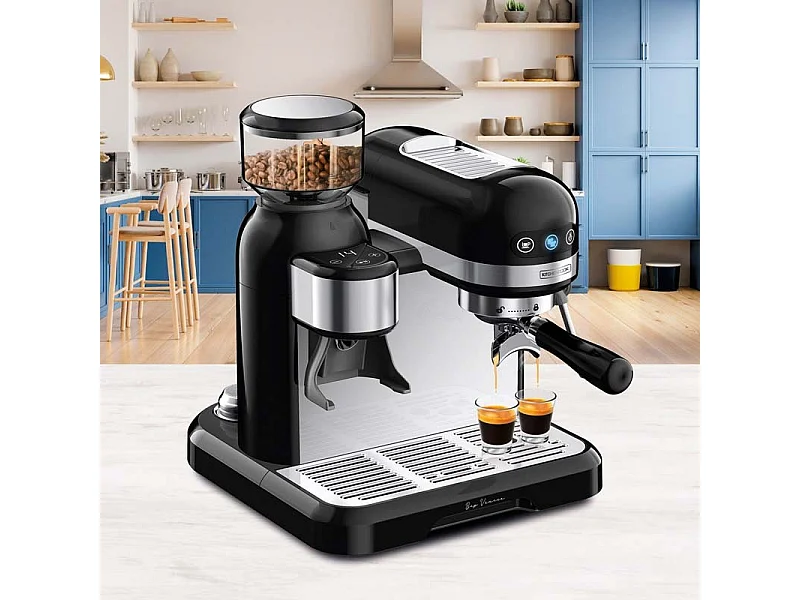 Kitchencook - Machine à Expresso Avec Broyeur - Pression 19 Bars - Arrêt Automatique - Buse Inox - 2 Filtres - Plateau Chauffant