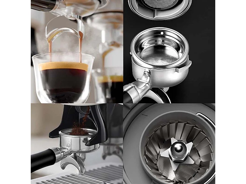 Kitchencook - Machine à Expresso Avec Broyeur - Pression 19 Bars - Arrêt Automatique - Buse Inox - 2 Filtres - Plateau Chauffant