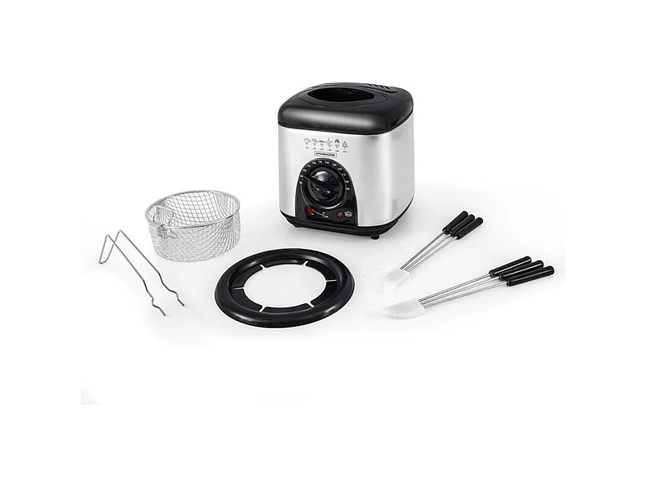 Kitchencook - Friteuse électrique 1l 2en1  - Avec Service à Fondue - Couvercle Avec Fenêtre - Revêtement Antiadhésif