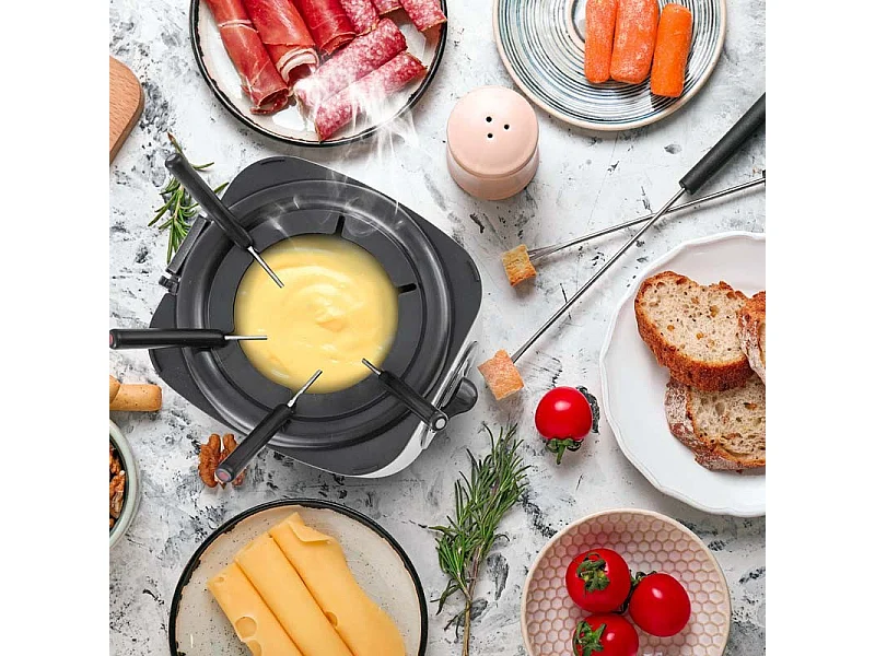 Kitchencook - Friteuse électrique 1l 2en1  - Avec Service à Fondue - Couvercle Avec Fenêtre - Revêtement Antiadhésif