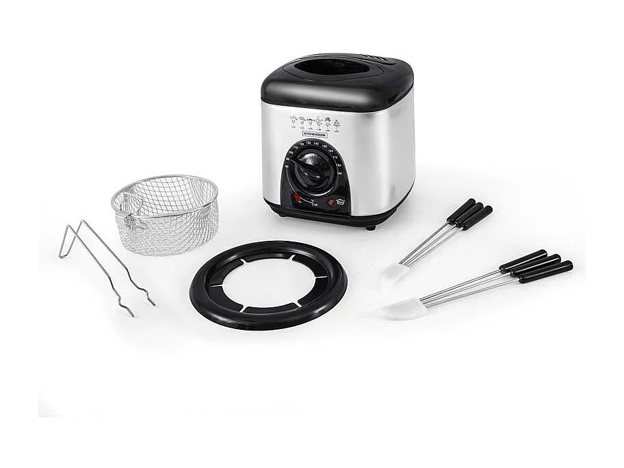 Kitchencook - Friteuse électrique 1l 2en1  - Avec Service à Fondue - Couvercle Avec Fenêtre - Revêtement Antiadhésif