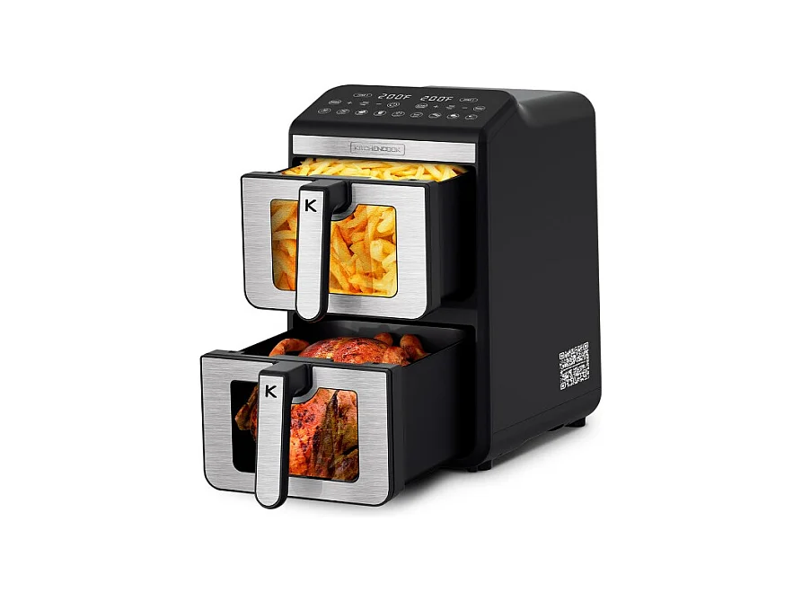Kitchencook - Double Friteuse à Air Verticale 11l - 7 Programmes - Minuterie Numérique - Thermostat Réglable - 2400w