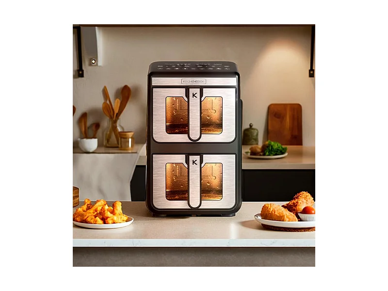 Kitchencook - Double Friteuse à Air Verticale 11l - 7 Programmes - Minuterie Numérique - Thermostat Réglable - 2400w