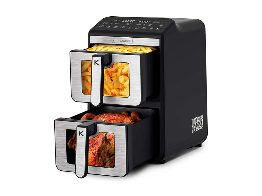 Kitchencook - Double Friteuse à Air Verticale 11l - 7 Programmes - Minuterie Numérique - Thermostat Réglable - 2400w