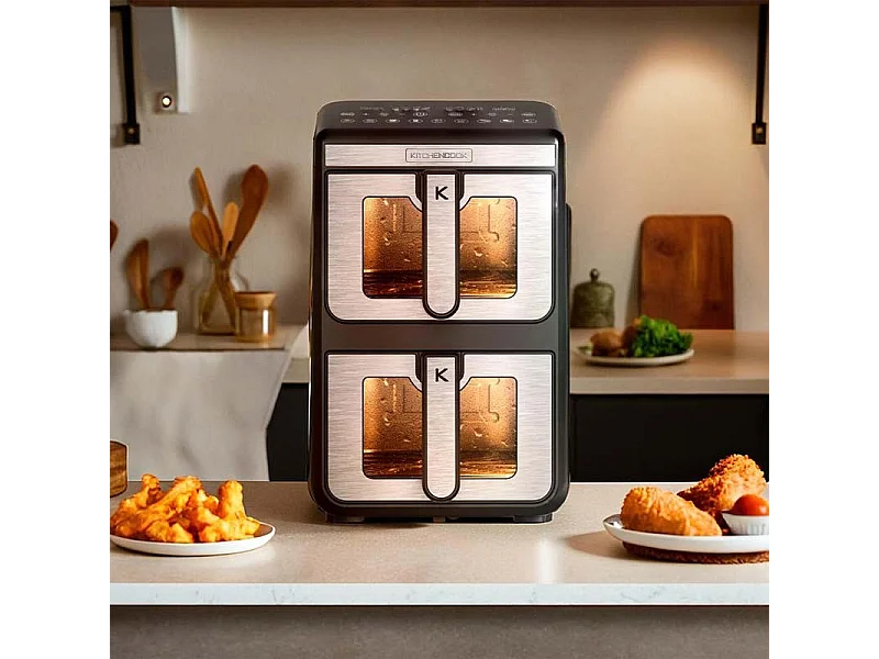 Kitchencook - Double Friteuse à Air Verticale 11l - 7 Programmes - Minuterie Numérique - Thermostat Réglable - 2400w