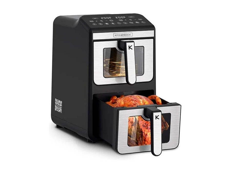 Kitchencook - Double Friteuse à Air Verticale 11l - 7 Programmes - Minuterie Numérique - Thermostat Réglable - 2400w