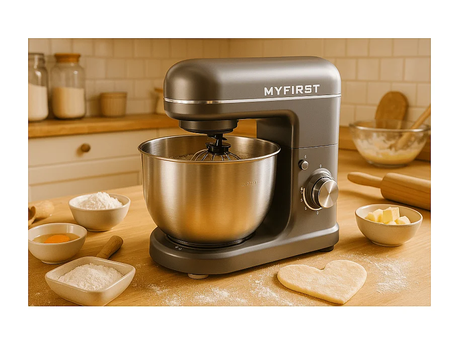 Kitchencook - My_first - Robot Pâtissier 600w - 8 Vitesses - Bol Inox 5l - Mouvement Planétaire - Kit Pâtisserie Inclus